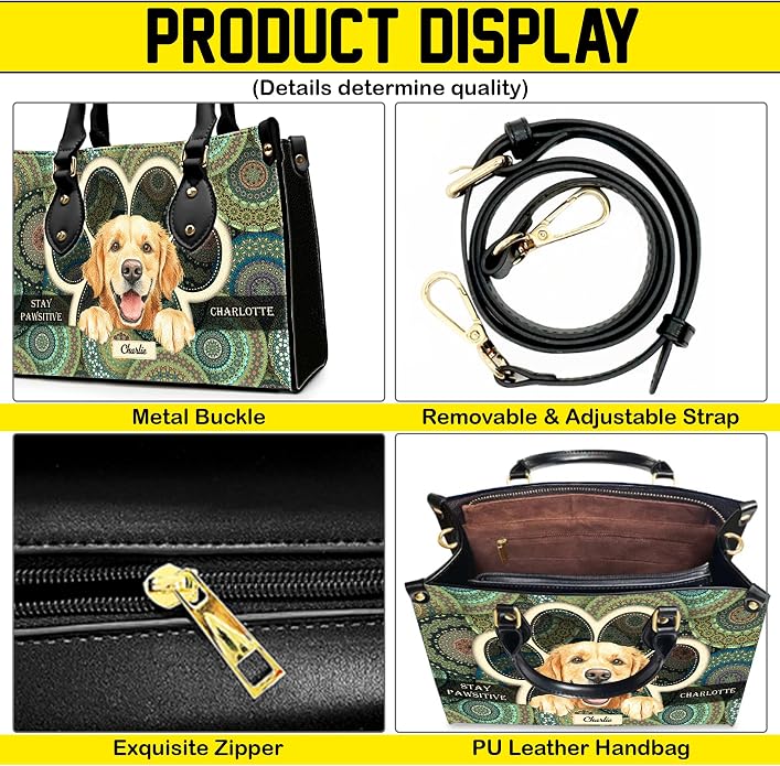 Personalized Pet Mom Leather Handbag – Custom Name Dog Cat Photo Purse - Image 4