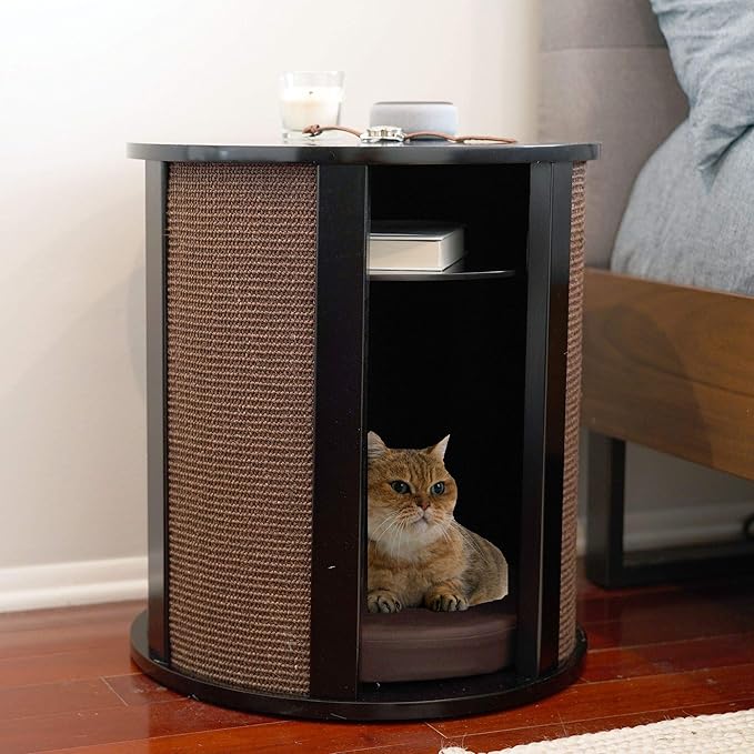 The Refined Feline Purrrrfect End Table Cat Bed Cave in Black Espresso by TheRefinedFeline