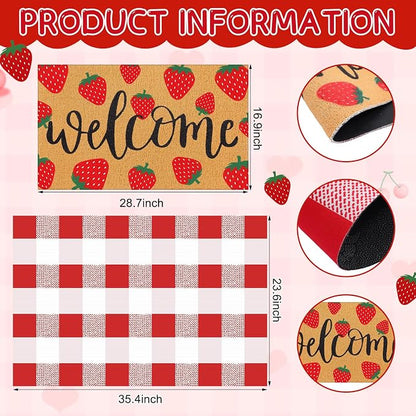 Tinideya 2 Pcs Strawberry Door Mat Fruit Pattern Design Welcome Non Slip Coir - Image 2