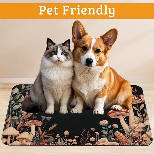 Vintage Mushroom Dog Food Mat, Leaf Absorbent Pet Feeding Mat - Image 2