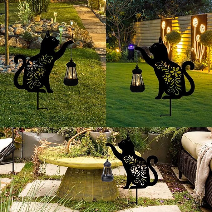 Bshine Cat Solar Light Outdoor Garden Decoration, Waterproof Metal Stake Black - Image 5