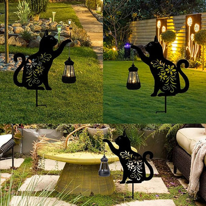 Bshine Cat Solar Light Outdoor Garden Decoration, Waterproof Metal Stake Black - Image 5