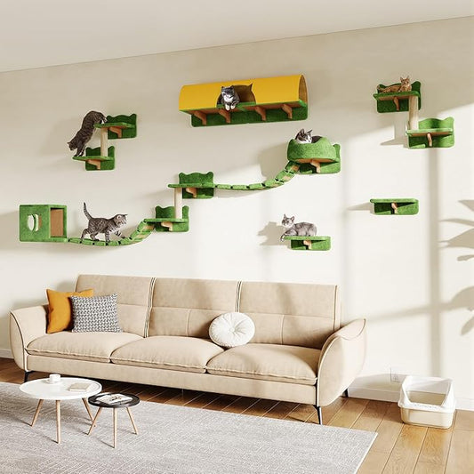 16-in-1 Cat Wall Shelves, Wall Mounted Cats Furniture Set w/Plush Fabric by Homiflex