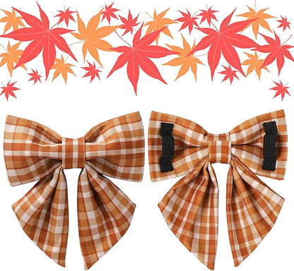 Fall Plaid Dog Collar and Bow Tie Set – Brown Orange Checkered Adjustable Collar - Image 3