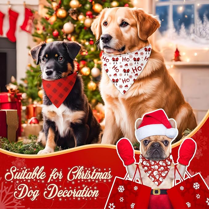 Abbylike 50 Pcs White and Red Dog Bandanas Bulk Polka Dots Stripes Snowflake - Image 2