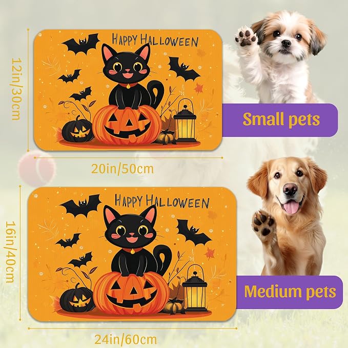 Halloween Cat Pet Feeding Mat, Absorbent Dog Bowl Pad, Quick Dry - Image 2