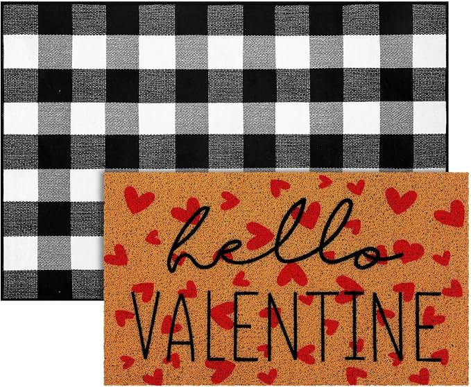 Tinideya 2 Pcs Valentine Door Mat Hello February 14th Welcome Non Slip Coir - Image 9