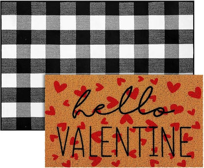 Tinideya 2 Pcs Valentine Door Mat Hello February 14th Welcome Non Slip Coir - Image 9