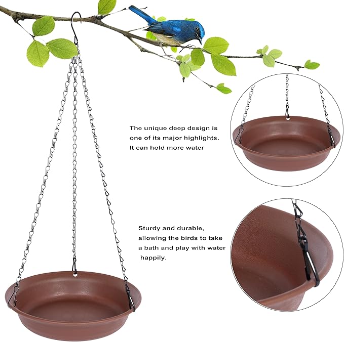 Hanging Bird Bath for Outside, VUWEZ Hanging Birdbath & Bird Feeder for Outdoors - Image 3