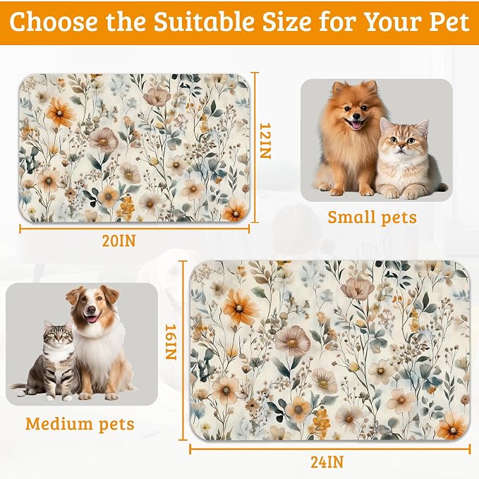 Vintage Flowers Dog Cat Food Mat, Herbs Absorbent Waterproof Placemat - Image 6