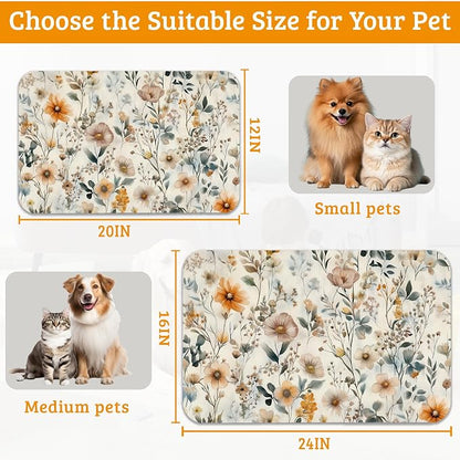 Vintage Flowers Dog Cat Food Mat, Herbs Absorbent Waterproof Placemat - Image 6