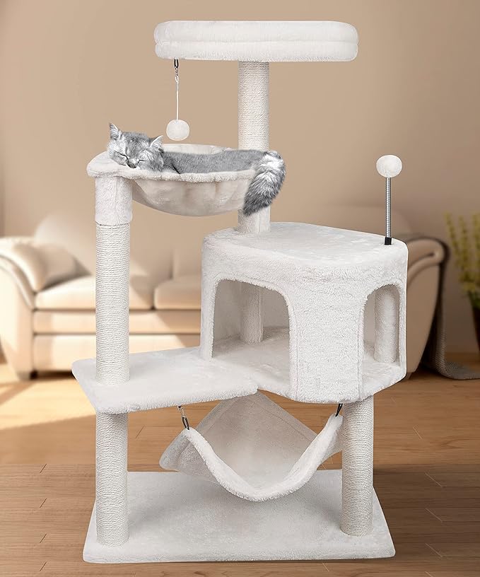 YUNIQUE 39.4'' Cat Tree with Cat Condo and Big Hammock - Image 2