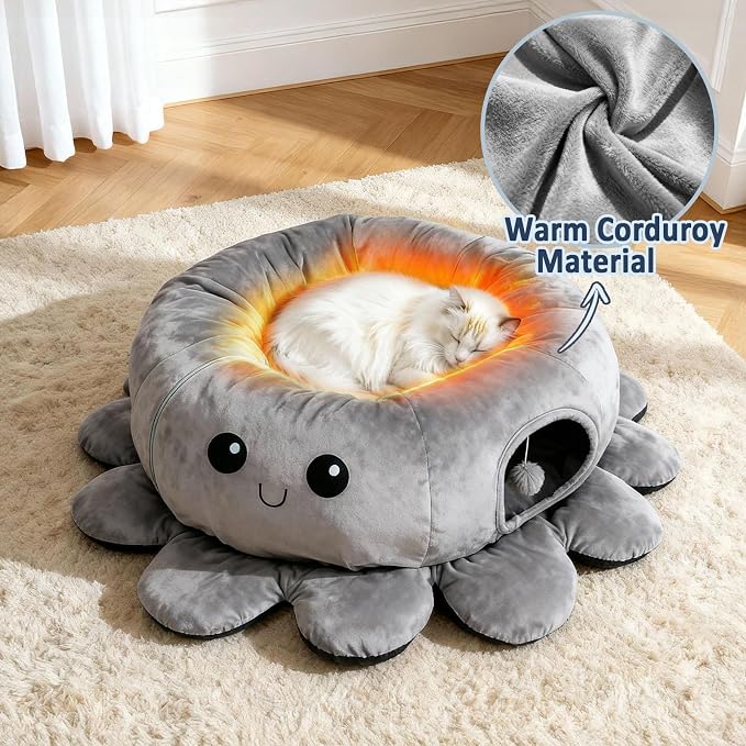 Cat Tunnel Bed for Indoor Cats, Peekaboo Cat Cave Bed, Cat Tunnel Christmas - Image 5