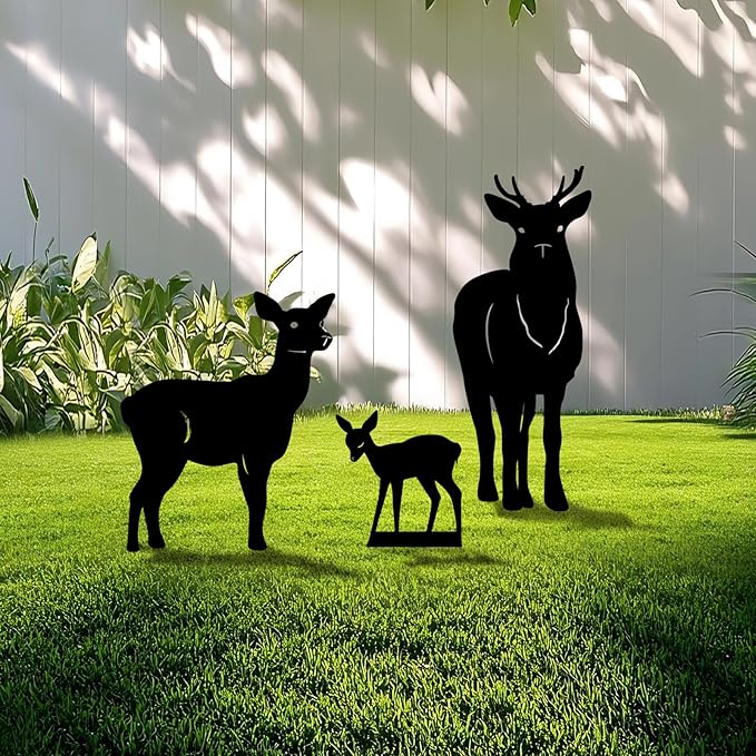 3 Pack Deer Metal Garden Decorative Stakes, Weather Proof Silhouette Statues by Yonisungardenandoutdoor