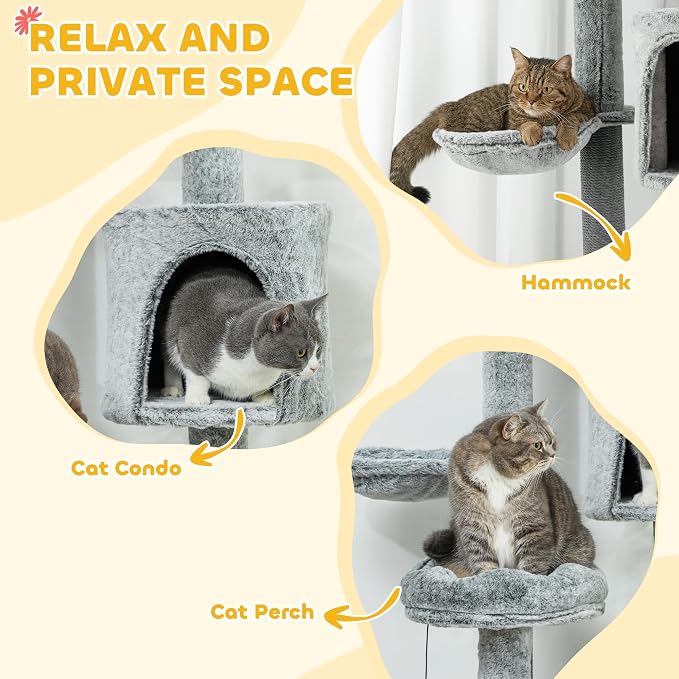 PawHut Floor to Ceiling Cat Tree, Scratching Posts & Ramp - Image 4
