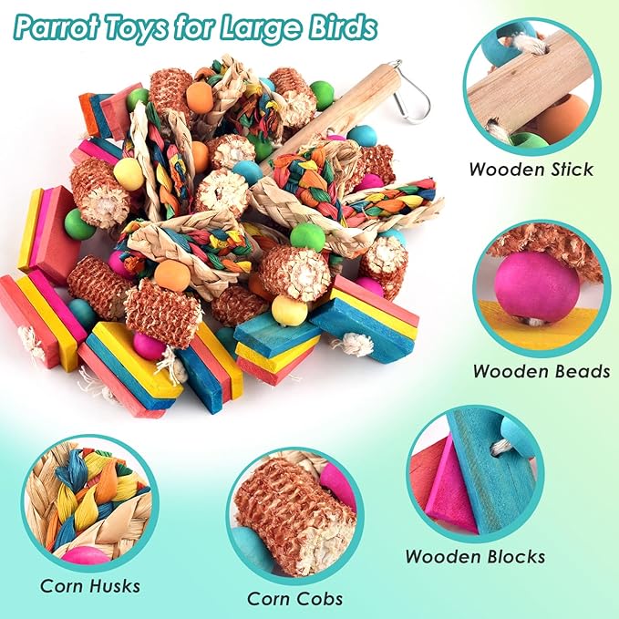 2 Pcs Large Bird Toys, Natural Corn Cob Parrot Chew Toy, Amazon Parrots - Image 3