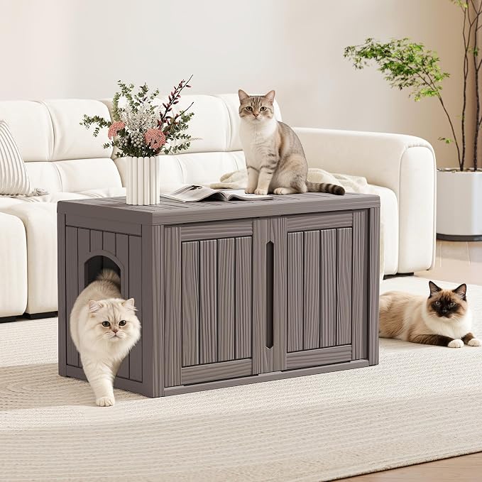 Cat Litter Box Enclosure, Indoor Outdoor Cat House Weatherproof, Side Table - Image 8