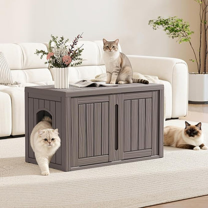 Cat Litter Box Enclosure, Indoor Outdoor Cat House Weatherproof, Side Table - Image 8
