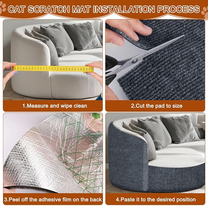 Cat Scratch Mat, 118.5"x15.9" Trimmable Self-Adhesive Cats Scratch Carpet - Image 7
