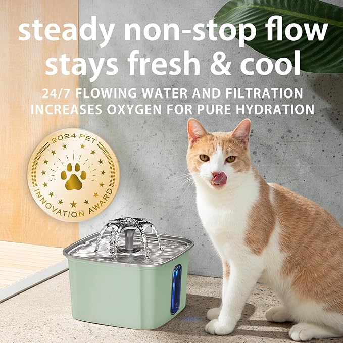 Veken Innovation Award Winner Stainless Steel Cat Water Fountain, 108oz/3.2L - Image 5