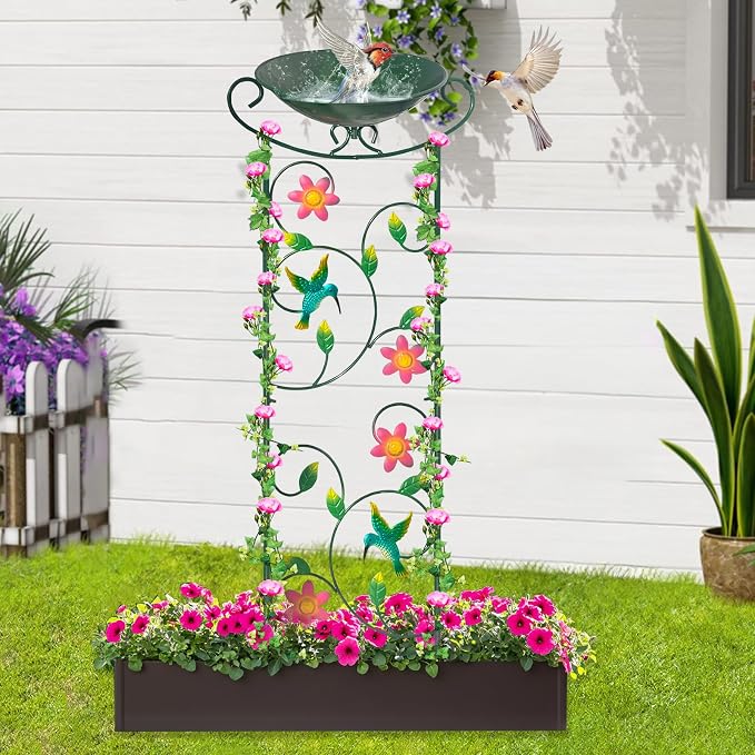 HONGLAND Metal Bird Bath with Trellis, Decorative Bird Feeder Station with - Image 4