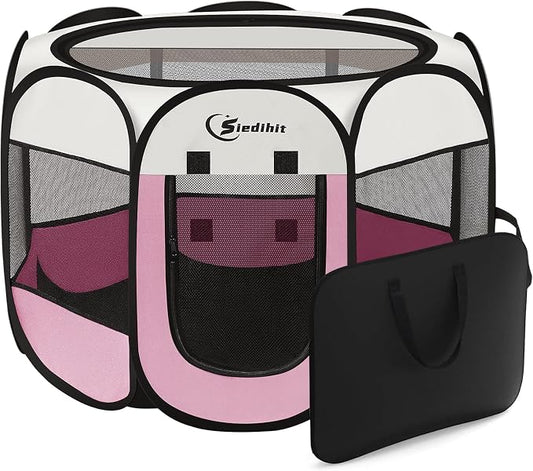 Pink Puppy Playpen for Middle Dog Cat, Dog Tent Crates Cage Indoor/Outdoor by Siedihit
