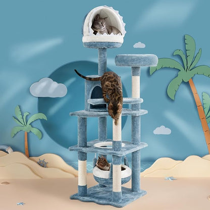 Yaheetech 61in Tall Ocean-Themed Cat Tree, Fish-Shaped Platform, Sisal - Image 9