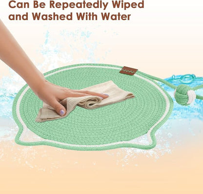 Natural Cotton Rope Cat Scratch Pad, 15.7'' Round Horizontal Floor Cat - Image 5