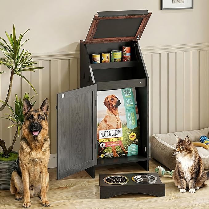 Dog Food Feeding Station with Storage, Pet Food Storage Cabinet with Bowls and - Image 7