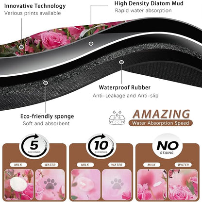 Rose Pink Dog Cat Food Mat, Butterfly Absorbent Pet Feeding Mat - Image 3