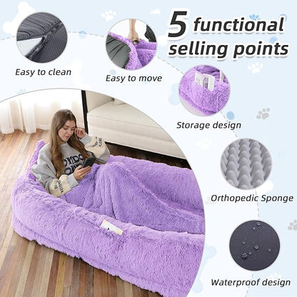 Human Dog Bed, Washable Faux Fur Pet Bed - Image 3