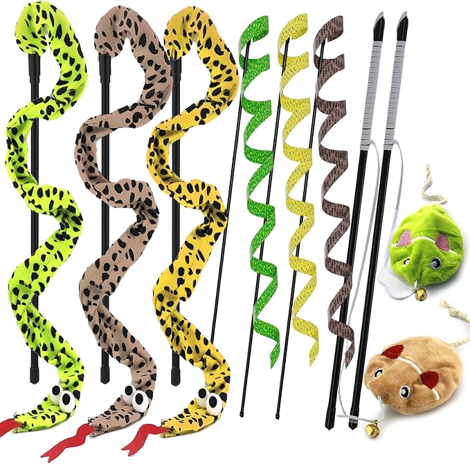 Interactive Cat Toy Wand with Catnip Mouse, Cat Teaser Wand Rainbow String by URMYONLY