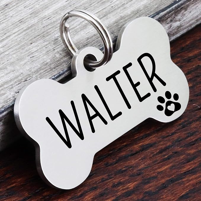Ultra Joys Custom Personalized Dog ID Tag, Brushed Stainless Steel Bone Dog Tag - Image 2