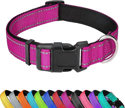 Reflective Dog Collar, Adjustable Soft Neoprene Padded Nylon Pet Collars by PWOD