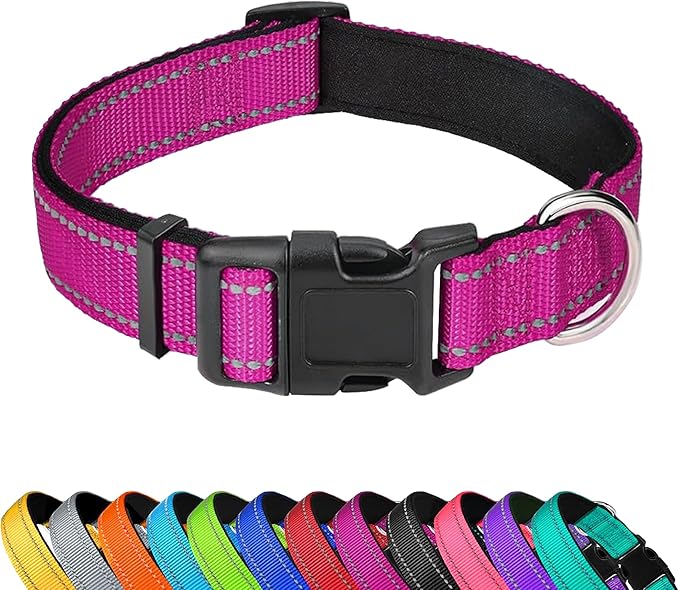 Reflective Dog Collar, Adjustable Soft Neoprene Padded Nylon Pet Collars by PWOD