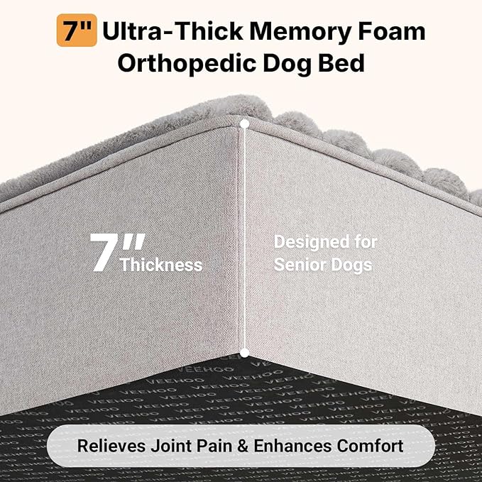 Veehoo Orthopedic Memory Foam Dog Bed, 7 Inch Thick Extra Large XXL Dog Bed - Image 2