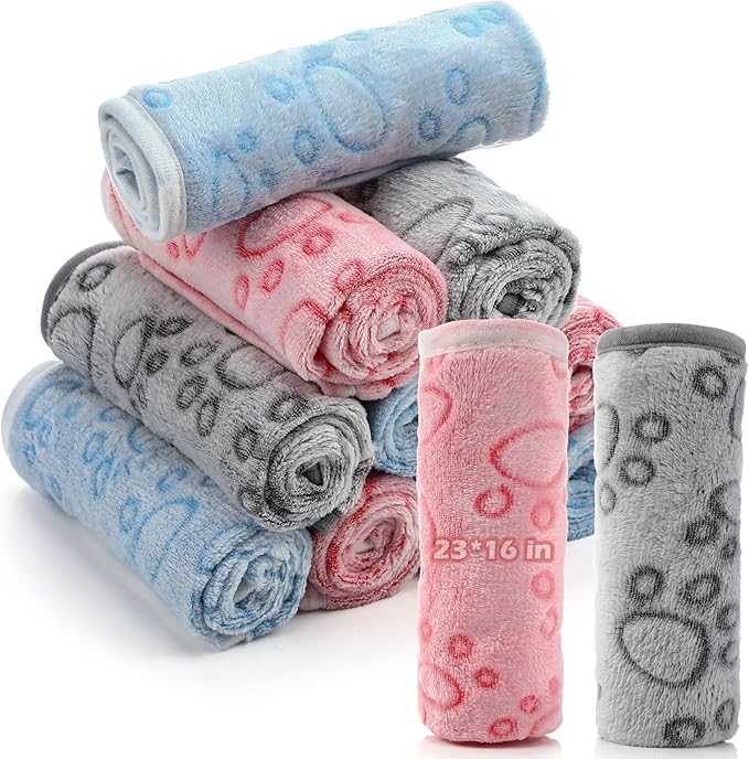 Tegeme 12 Pcs Pet Blankets Soft Fluffy Fleece Dog Cat Warm Paw Print Pattern by Tegeme