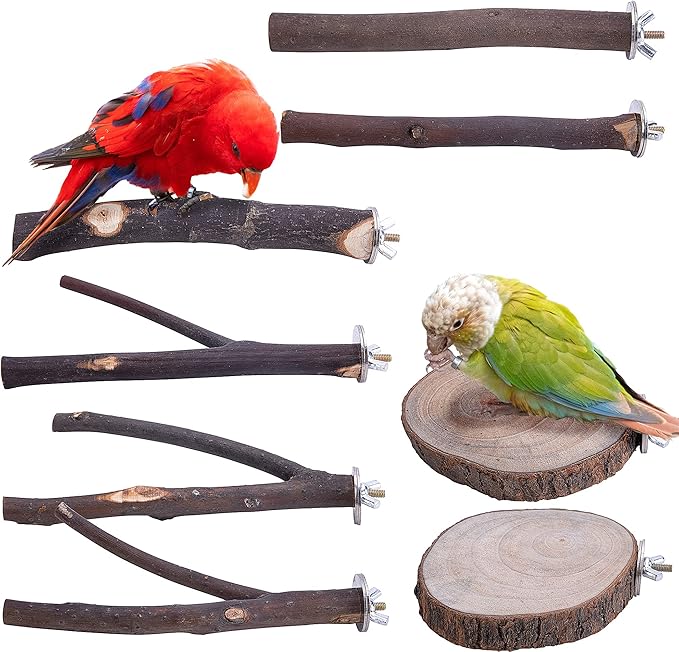 Deloky 8 PCS Natural Wood Bird Perch Stand-Wooden Parrot Perch Stand-Perch by Unknown