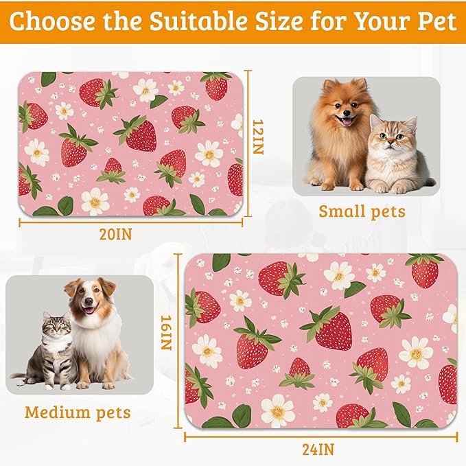 Dog Bowl Mat, Strawberry Pet Feeding Mat - Image 6