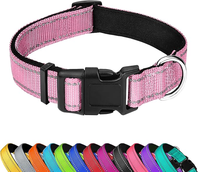 Reflective Dog Collar, Adjustable Soft Neoprene Padded Nylon Pet Collars by PWOD