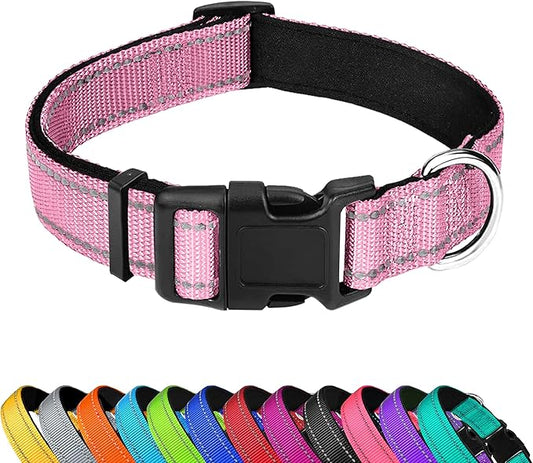 Reflective Dog Collar, Adjustable Soft Neoprene Padded Nylon Pet Collars by PWOD