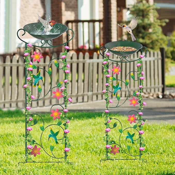 HONGLAND Metal Bird Bath with Trellis, Decorative Bird Feeder Station with - Image 6