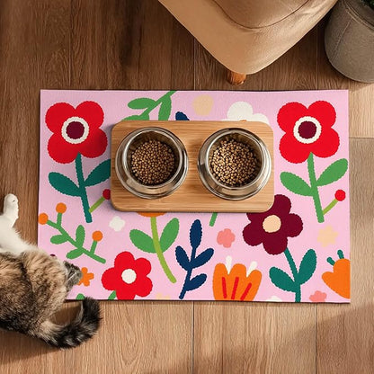Pet Feedings Mats 20x12 inch Floral Print Pet Bowl Placemat Non Slip Mat - Image 5