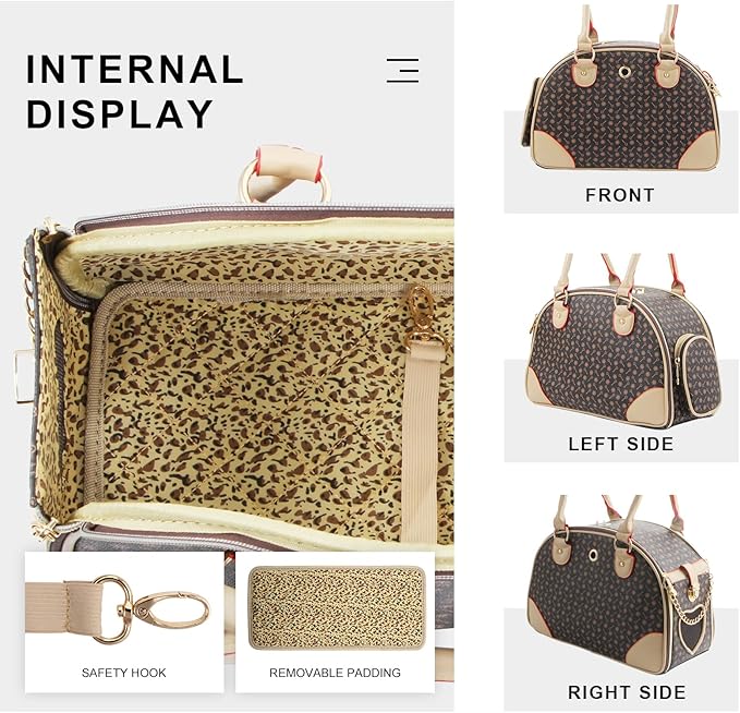 Fashion Dog Carrier PU Leather Dog Handbag Dog Purse Cat Tote Bag Pet Cat Dog - Image 4
