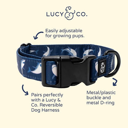 Lucy & Co. Shark Attack Adjustable Dog Collar- Cute Designer Pet Collar - Image 2
