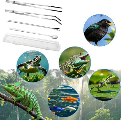 4-Piece Stainless Steel Reptile Feeding Tongs & Spoons Set – Curved/Straight - Image 7