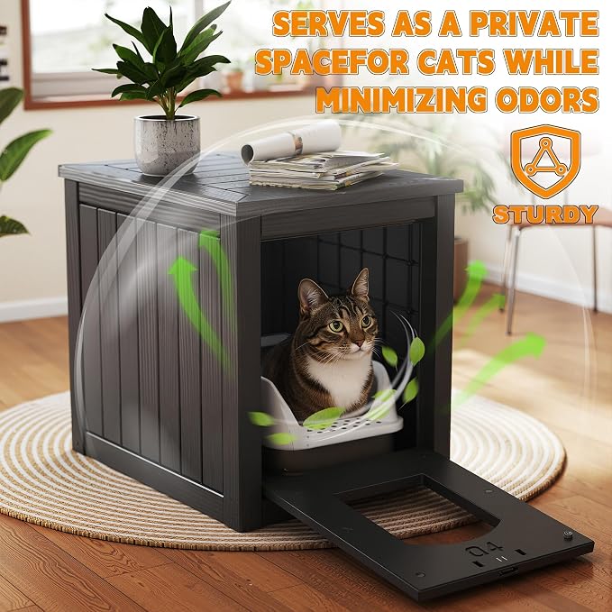 Cat Litter Box Enclosure, Openable Front Door & Raised Floor - Image 3