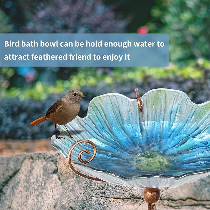 MUMTOP 31 Inch Height Glass Birdbath Birdfeeder - Image 3