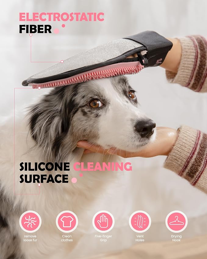 Pet Hair Removal Glove for Dogs & Cats, 2-in-1 Double-Sided Pet Grooming Tool - Image 3