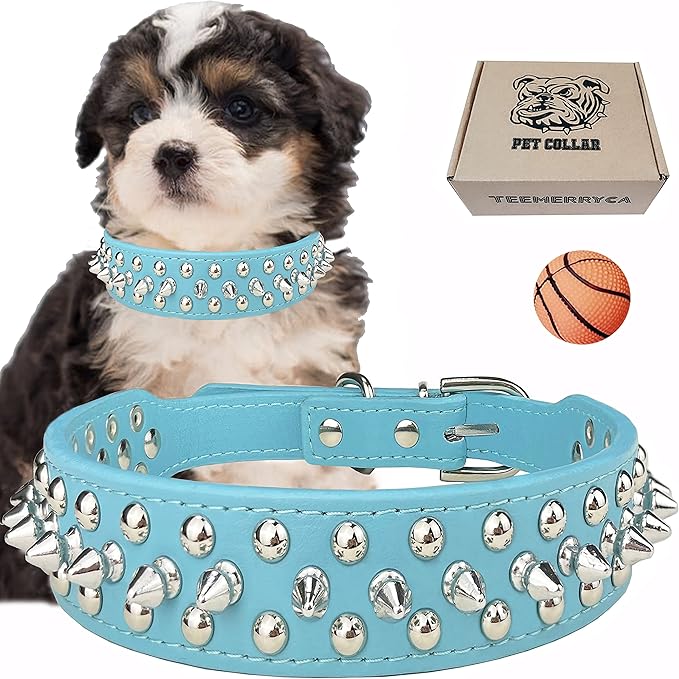 TEEMERRYCA Adjustable Microfiber Leather Spiked Studded Dog Collars by TEEMERRYCA